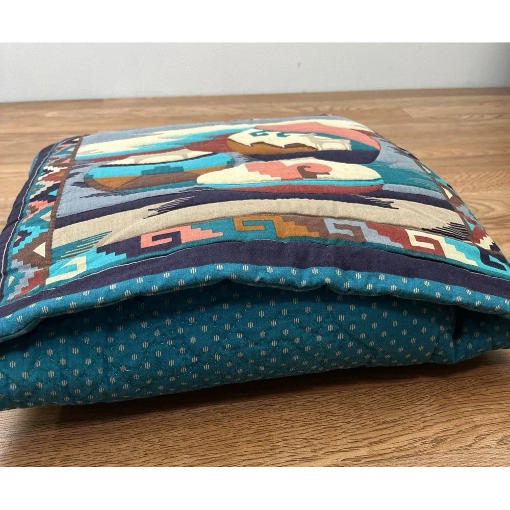 Vintage Handmade Quillow- Quilt that folds into a Pillow- Southwest Theme 41x69